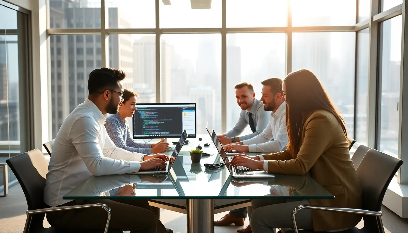 diverse web development team collaborating in a modern New York office.
